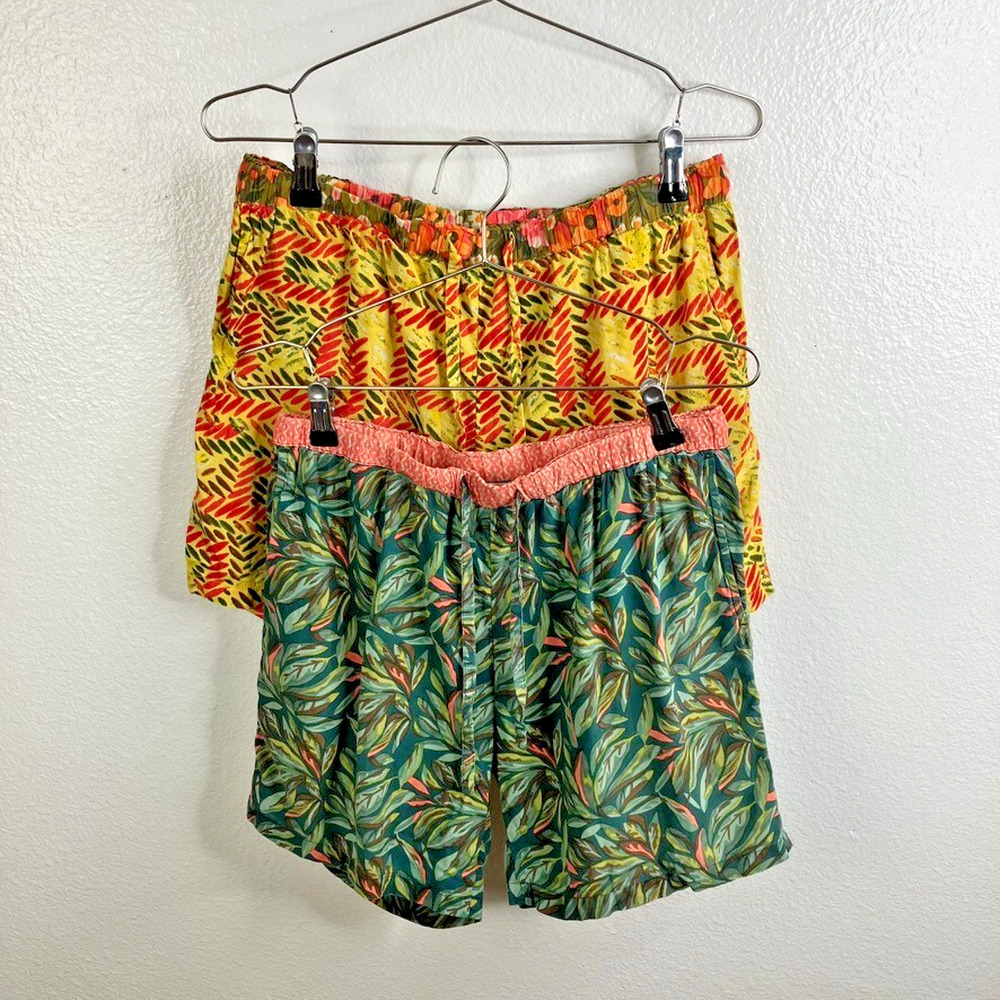 Sundance Leia Shorts Lot 2 Size XS Yellow Green Floral Elastic Waist Boho Beach